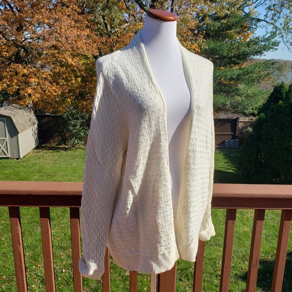 LOFT Sweaters - LOFT Open Front PointelleCardigan Cream Sz XL